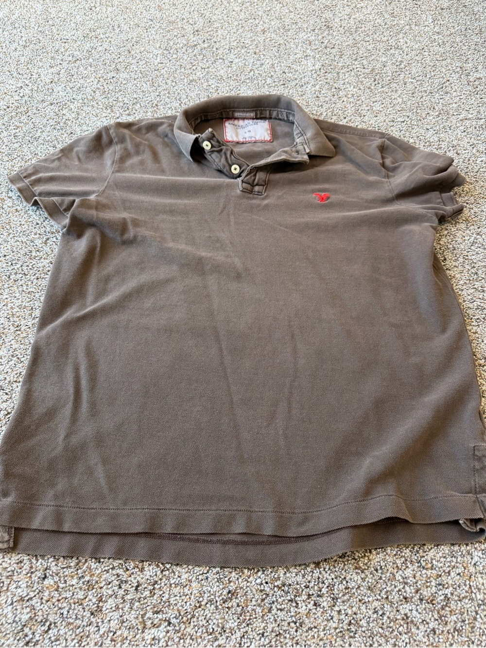 American Eagle Vintage Fit L Brown Polo Shirt Red Eagle Logo Y2K 2000s Preppy
